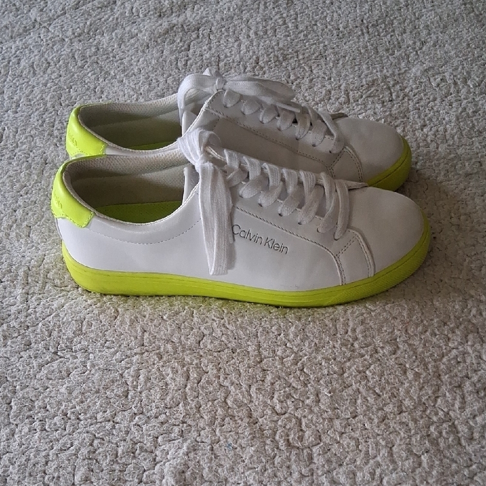 Calvin Klein White and Neon Green Sneakers - Picture 2 of 7